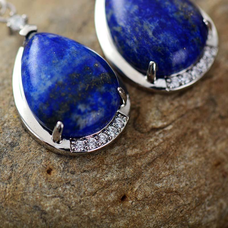 'Yuwin' Lapis Lazuli & Rhinestones Earrings - Womens Earrings Crystal Earrings - Allora Jade