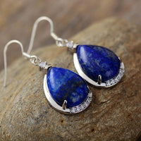 'Yuwin' Lapis Lazuli & Rhinestones Earrings - Womens Earrings Crystal Earrings - Allora Jade