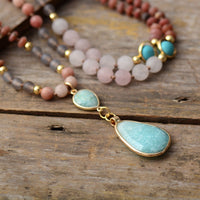 'Gubarra' Rose Quartz, Turquoise, Jasper, Amazonite Pendant Necklace | Allora Jade