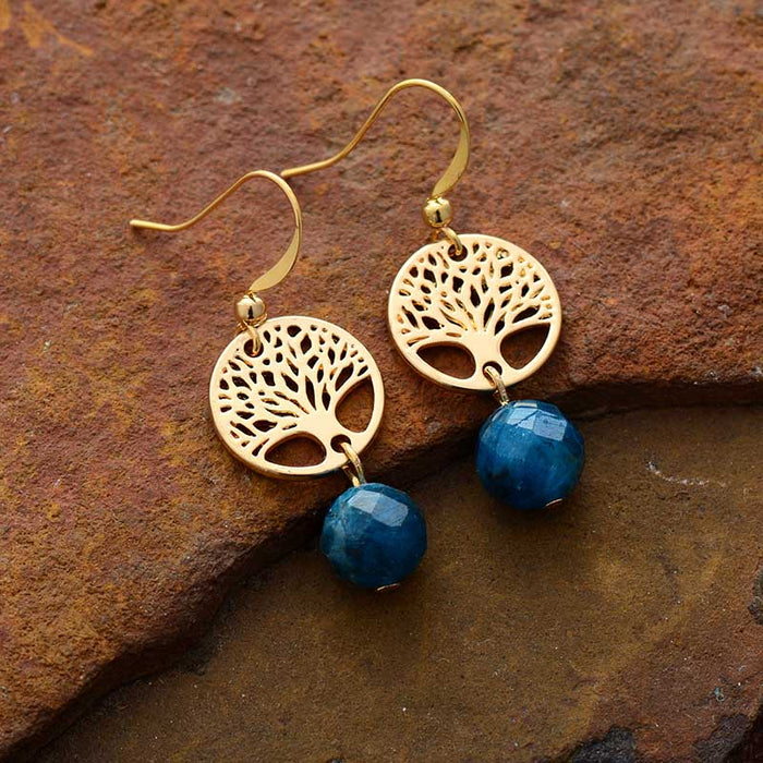 'Tree of Life' and Blue Apatite Dangle Drop Earrings | Allora Jade