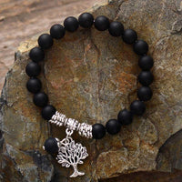 Black Onyx Stretchy Bracelet w/ Tree of Life Charm - Womens Bracelets Crystal Bracelet - Allora Jade