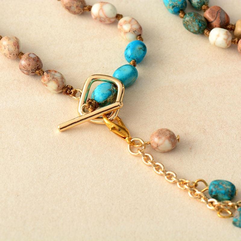 'Dharran' Blue & Earthy Jasper Dangle Pendant Necklace - Womens Necklaces Crystal Necklace - Allora Jade
