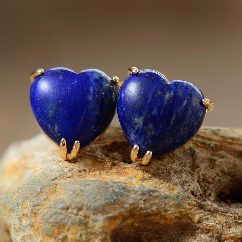 'Hearts' Lapis Lazuli Stud Earrings - Womens Earrings Crystal Earrings - Allora Jade