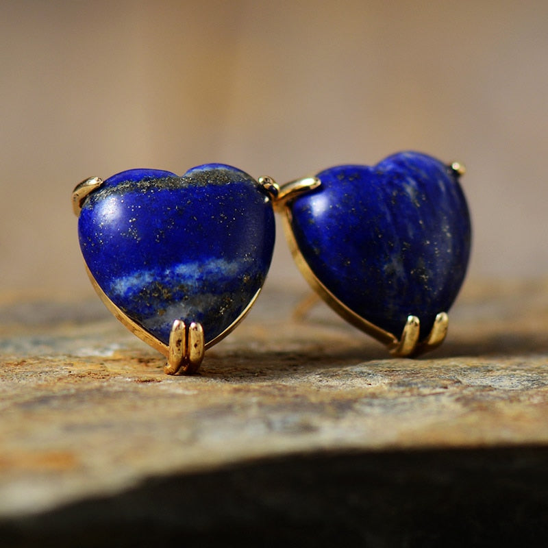 'Hearts' Natural Lapis Lazuli Stud Earrings - Allora Jade