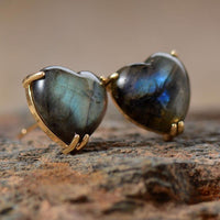 'Hearts' Labradorite Stud Earrings - Womens Earrings Crystal Earrings - Allora Jade