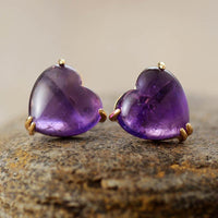 'Hearts' Amethyst Stud Earrings - Womens Earrings Crystal Earrings - Allora Jade