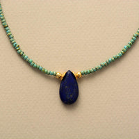 'Dhala' Seed Beads & Natural Lapis Lazuli Pendant Necklace - Allora Jade