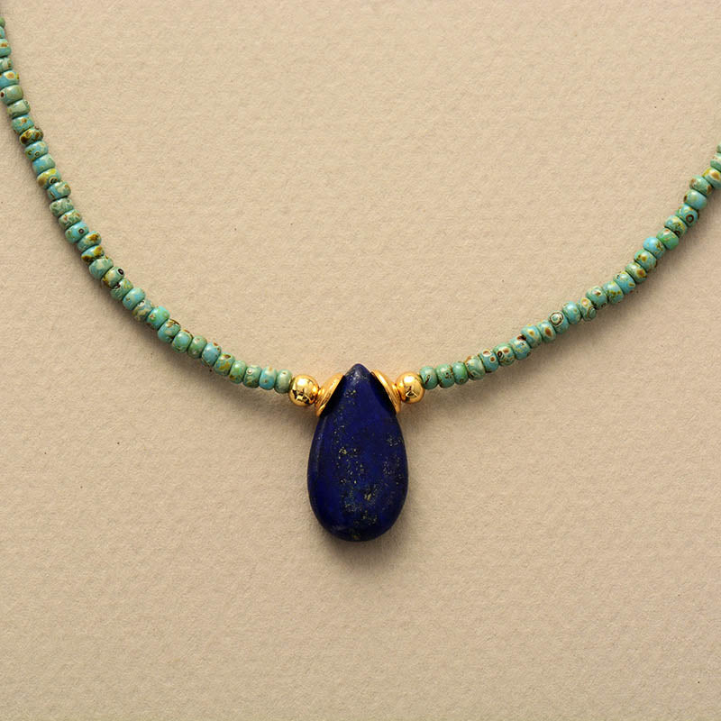 'Dhala' Seed Beads & Natural Lapis Lazuli Pendant Necklace - Allora Jade