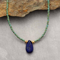 'Dhala' Seed Beads & Lapis Lazuli Pendant Necklace - Womens Necklaces Crystal Necklace - Allora Jade