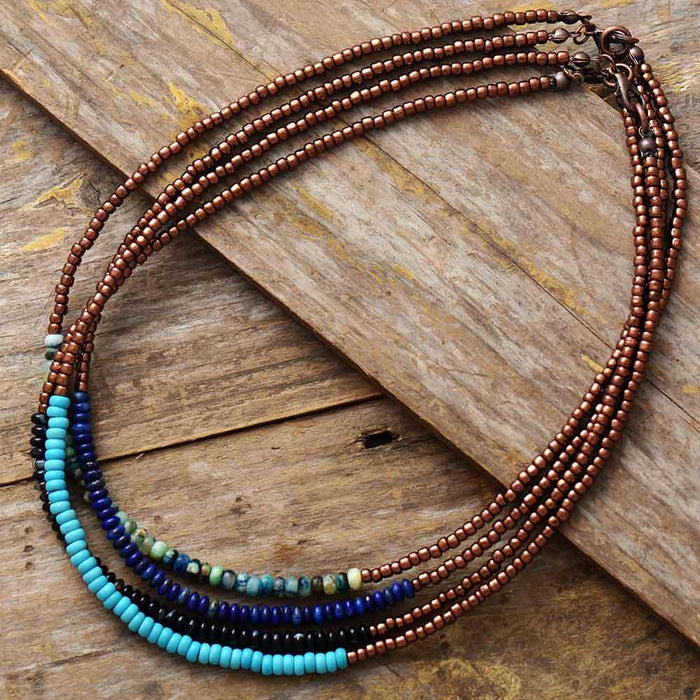 Women's Bohemian 'Bugang' Simple Crystals and Seed Beads Choker Necklace - Allora Jade