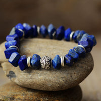 Bohemian Natural Lapis Lazuli Stretchy Bracelet with Sunburst Charm - Allora Jade