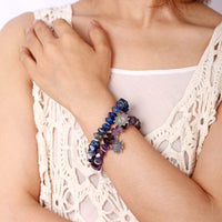 Bohemian Natural Amethyst Stretchy Bracelet with Sunburst Charm - Allora Jade