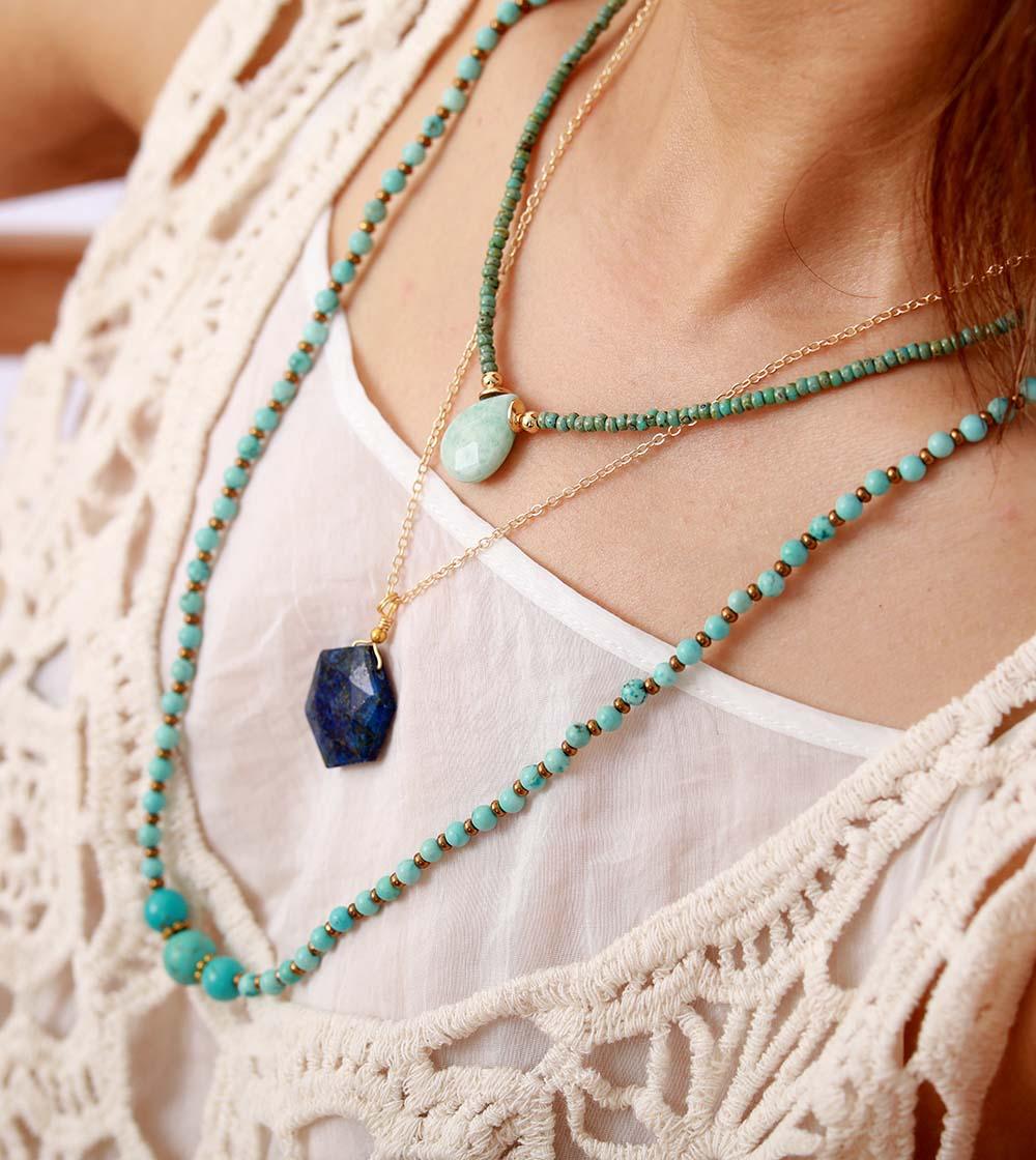 'Bunying' Natural Turquoise Beads Necklace - Womens Necklaces Crystal Necklace - Allora Jade
