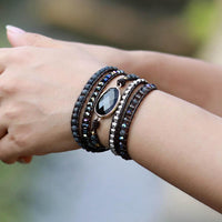 Onyx, Rhinestone & Tibetan Beads Wrap Bracelet - Womens Bracelets Crystal Bracelet - Allora Jade