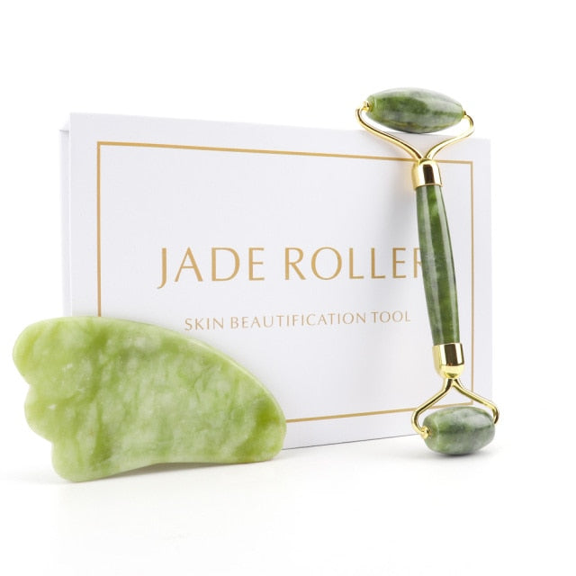 'Serpentine Jade' Roller & Gua Sha Scraper Massage Tool - Allora Jade