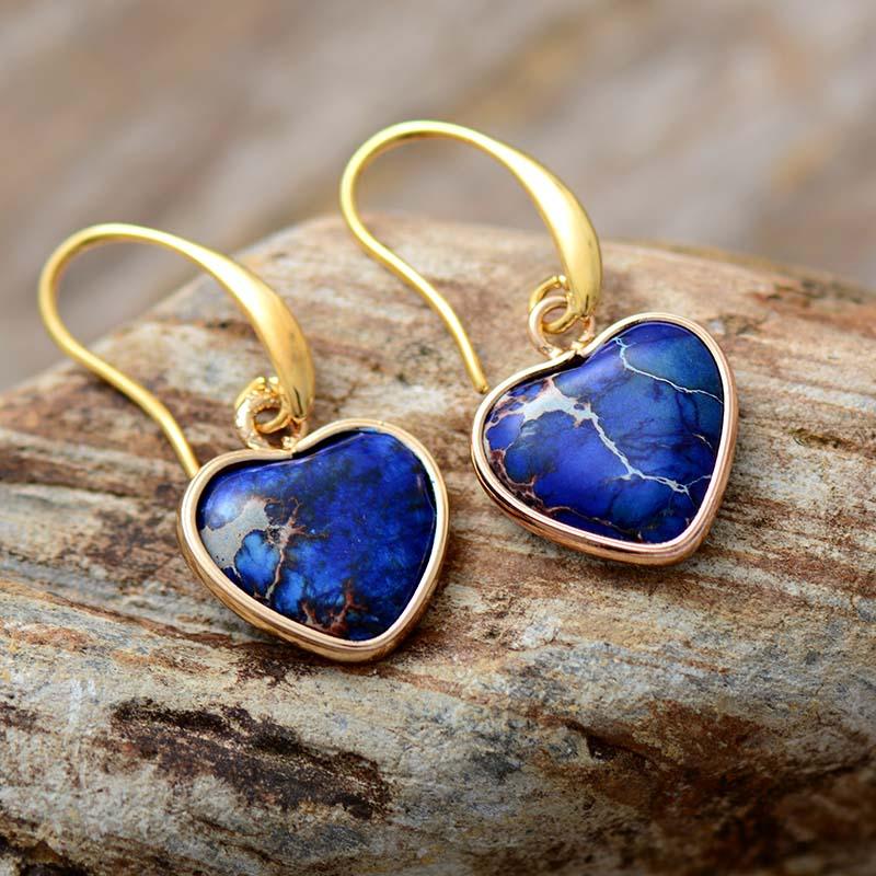 'Giiny' Blue Jasper Hearts Drop Earrings - Womens Earrings Crystal Earrings - Allora Jade