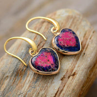 'Giiny' Red Centre Jasper Hearts Drop Earrings - Womens Earrings Crystal Earrings - Allora Jade