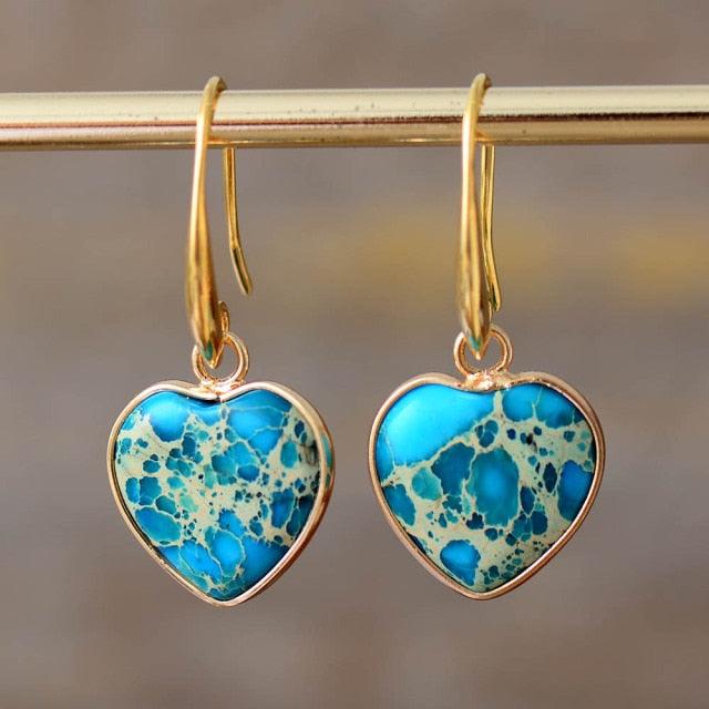 'Giiny' Sky Blue Jasper Hearts Drop Earrings - Womens Earrings Crystal Earrings - Allora Jade
