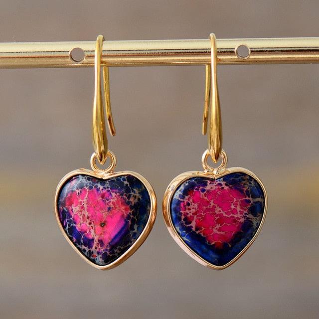 'Giiny' Red Centre Jasper Hearts Drop Earrings - Womens Earrings Crystal Earrings - Allora Jade