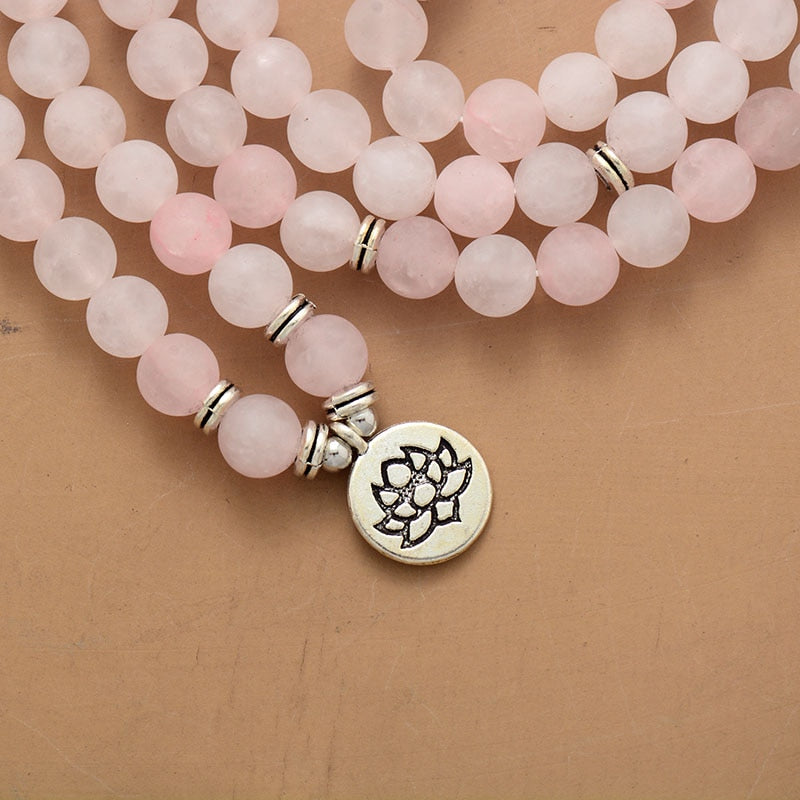 'Lotus' Rose Quartz 108 Mala Beads Necklace - Allora Jade