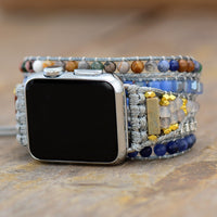 Sodalite and Agate Beads Apple Watch Band Wax Cord Wrap - Allora Jade