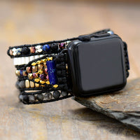 Lava Stone, Labradorite and Jasper Beads Apple Watch Band Wax Cord Wrap - Allora Jade
