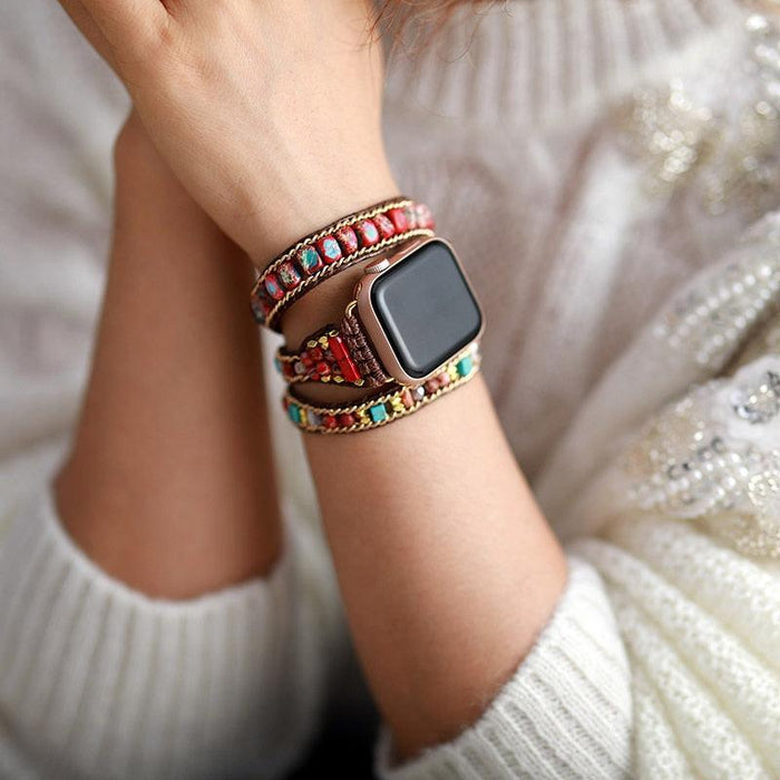 Red Jasper Beads Apple Watch Band - Womens Crystal Watch Bands - Allora Jade