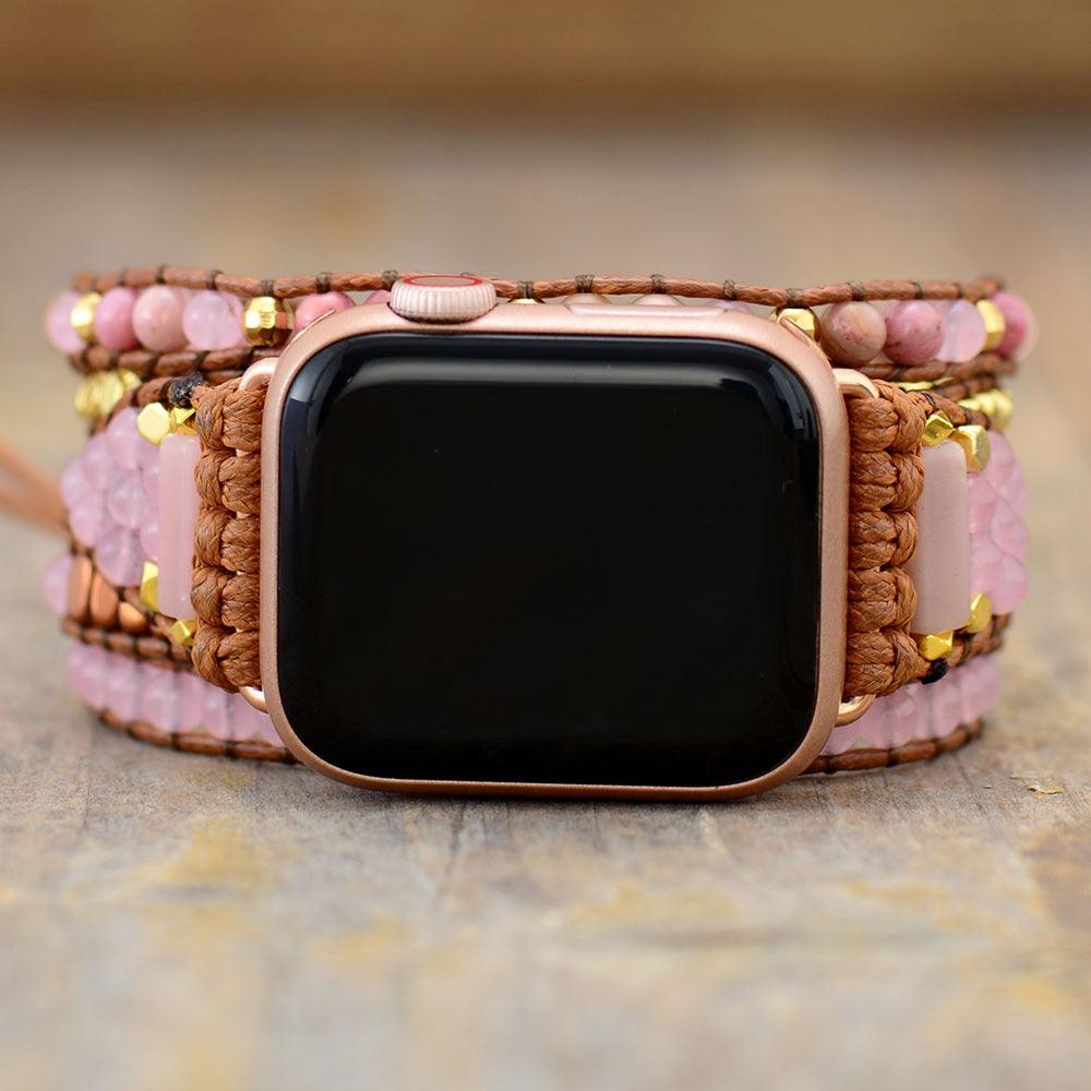 Rose Quartz & Rhodonite Apple Watch Band - Womens Crystal Watch Bands - Allora Jade
