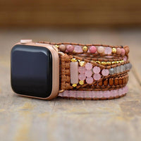 Rose Quartz & Rhodonite Apple Watch Band - Womens Crystal Watch Bands - Allora Jade