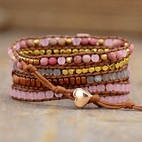 Rose Quartz and Rhodonite Beads Apple Watch Band Wax Cord Wrap - Allora Jade
