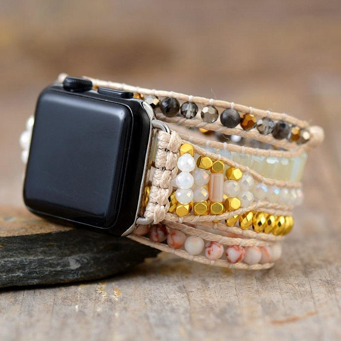 Agate and Jasper Beads Apple Watch Band Wax Cord Wrap - Allora Jade