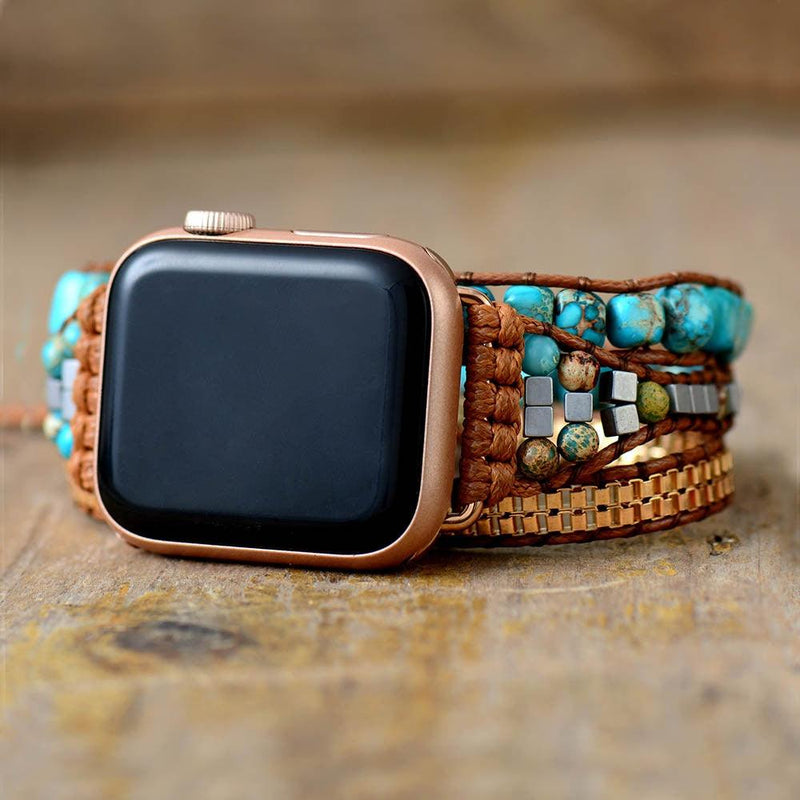 Blue Jasper Apple Watch Band Wrap - Womens Crystal Watch Bands - Allora Jade