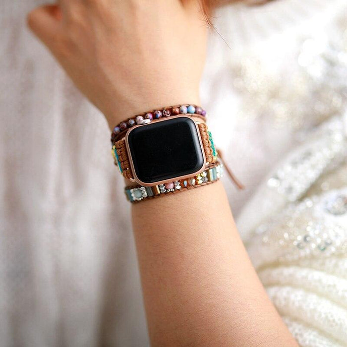 Rhinestones, Rhodonite & Jasper Apple Watch Band - Womens Crystal Watch Bands - Allora Jade