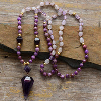 'Ngalgarra' Jasper & Amethyst Cone Pendant Necklace - Womens Necklaces Crystal Necklace - Allora Jade