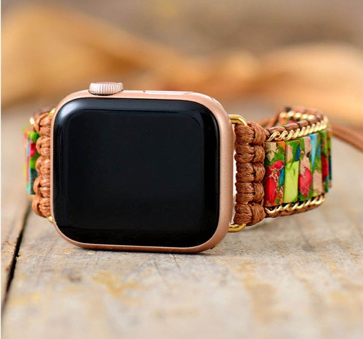 Colourful Jasper Beads Apple Watch Band Wax Cord Cuff - Allora Jade