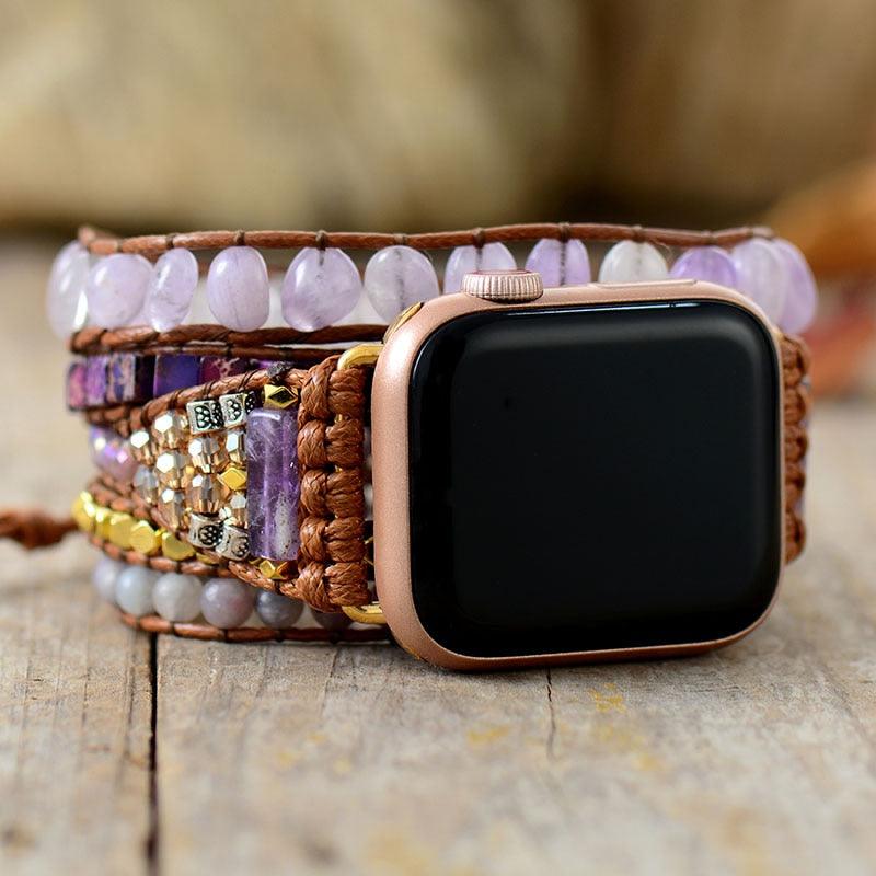 Purple Jade & Jasper Apple Watch Band - Womens Crystal Watch Bands - Allora Jade