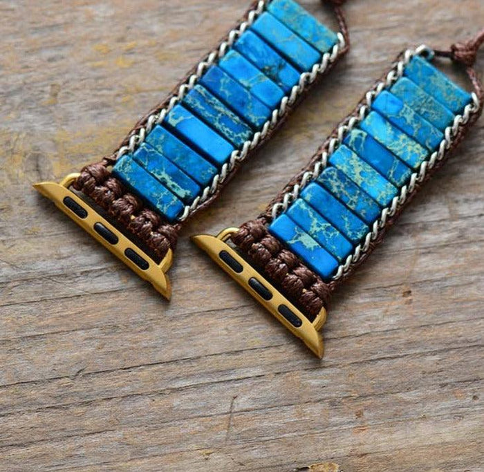 Blue Jasper Beads Apple Watch Band - Womens Crystal Watch Bands - Allora Jade