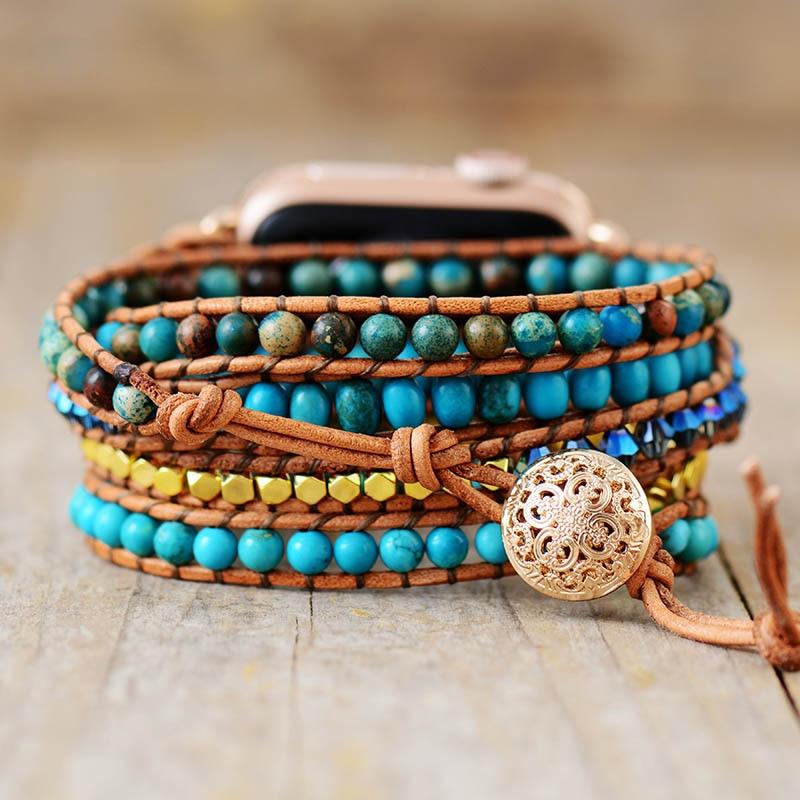 Turquoise & Jasper Beads Apple Watch Band - Womens Crystal Watch Bands - Allora Jade