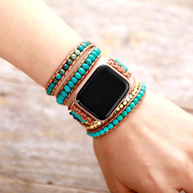 Turquoise & Jasper Beads Apple Watch Band - Womens Crystal Watch Bands - Allora Jade