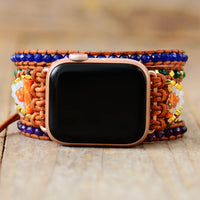 Jasper and Rhinestones Beads Apple Watch Band Leather Wrap - Allora Jade