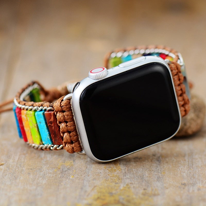Chakra Jasper Beads Apple Watch Band Wax Cord Cuff - Allora Jade