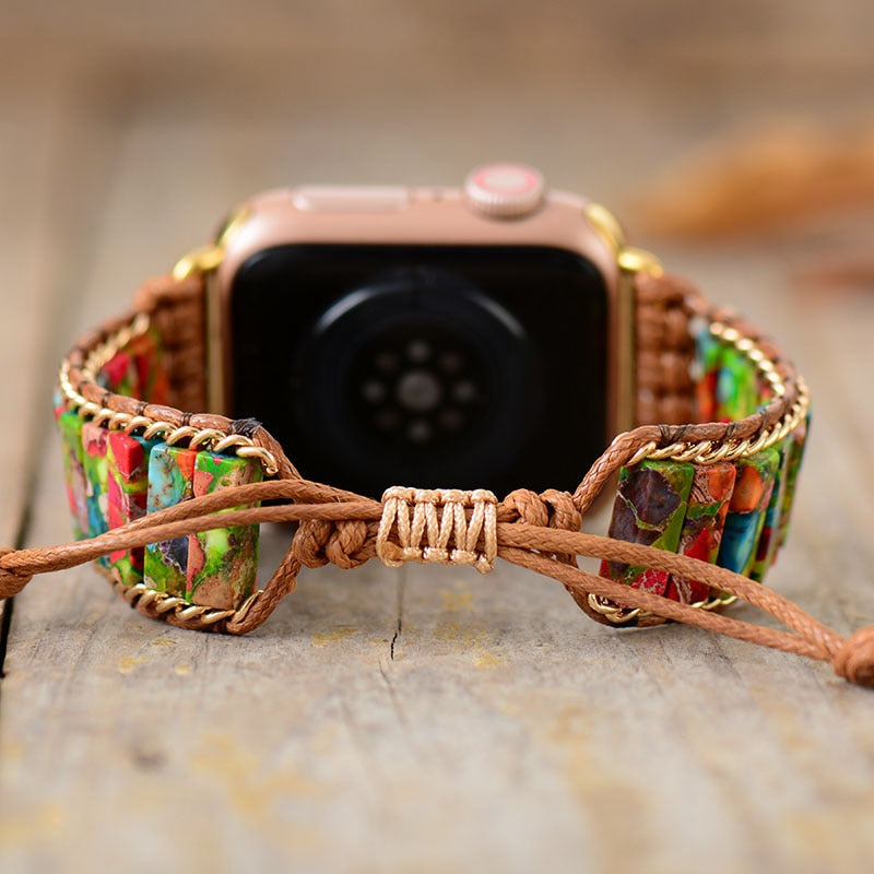 Colourful Jasper Beads Apple Watch Band Wax Cord Cuff - Allora Jade