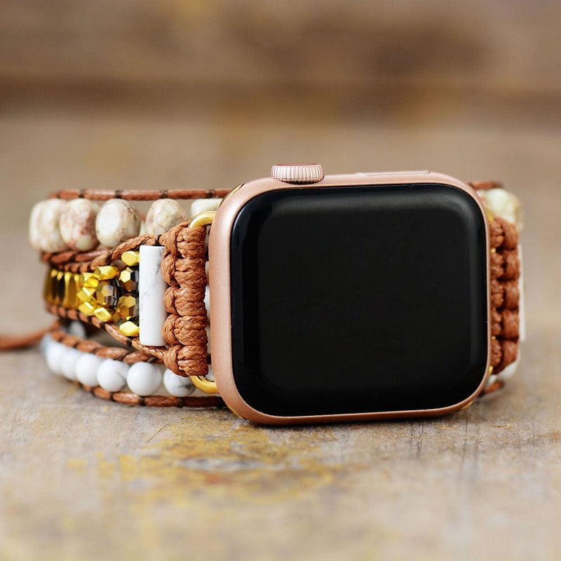 White Onyx and Howlite Apple Watch Band Wrap - Womens Crystal Watch Bands - Allora Jade