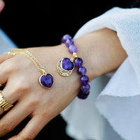 Amethyst Heart Charm & Beads Stretchy Bracelet - Womens Bracelets Crystal Bracelet - Allora Jade