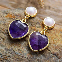 'Amethyst Hearts' Dangle Earrings - Womens Earrings Crystal Earrings - Allora Jade