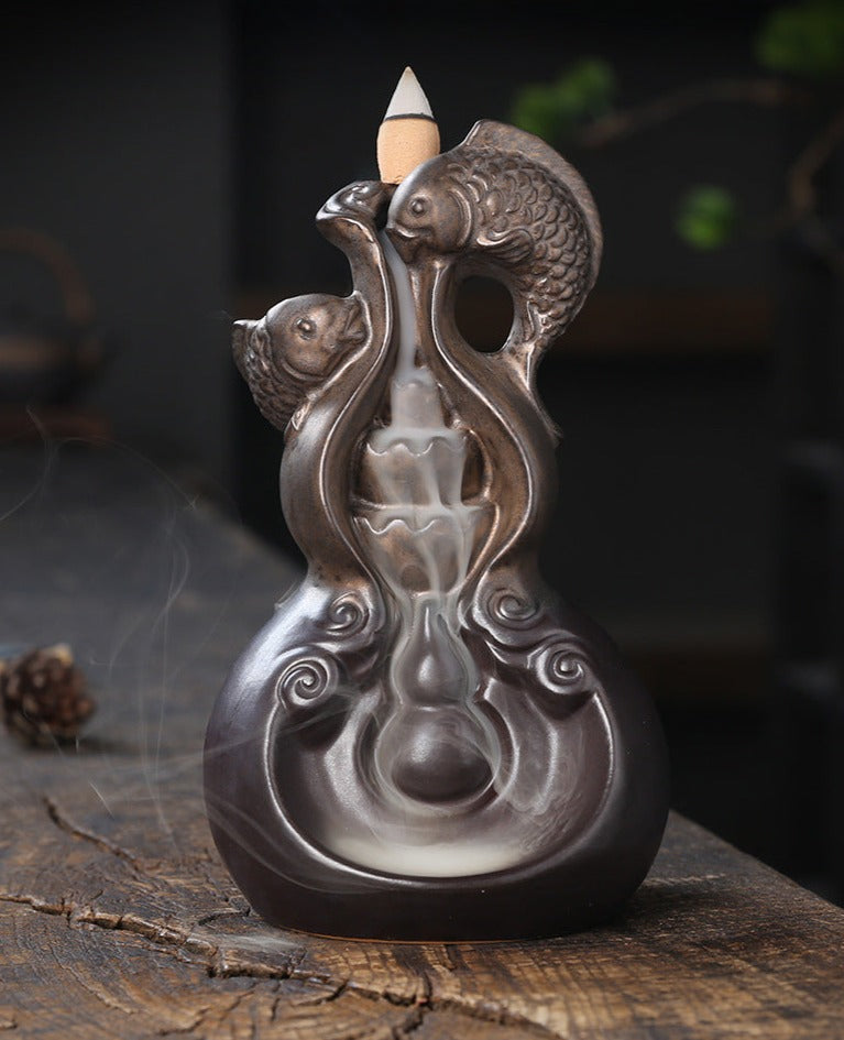 'Lucky Carp' Handmade Ceramic Backflow Incense Holder Burner | Allora Jade
