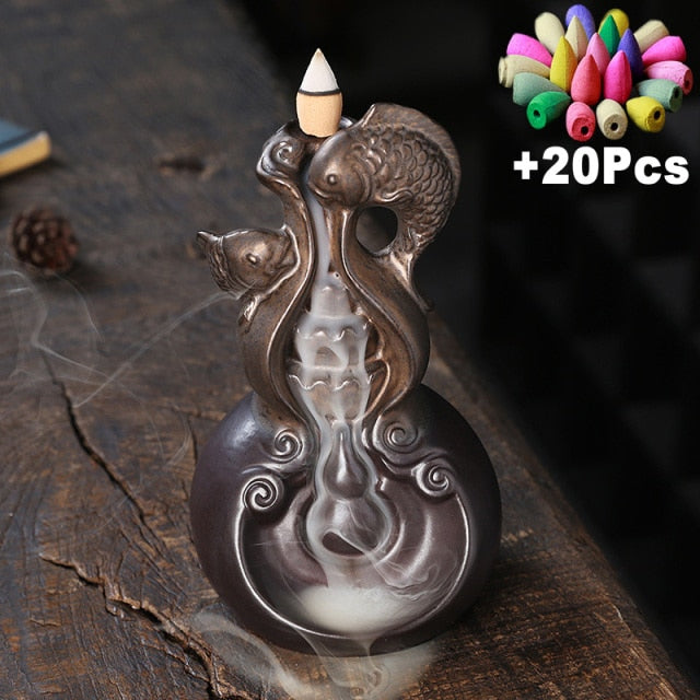 'Lucky Carp' Handmade Ceramic Backflow Incense Holder Burner | Allora Jade