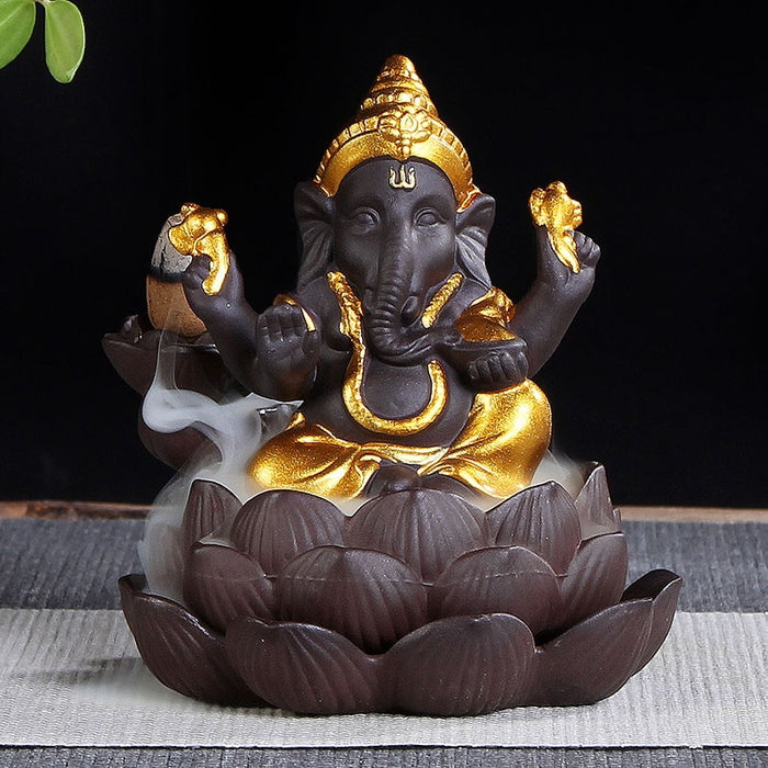 'Ganesha Lotus' Handmade Ceramic Backflow Incense Holder | Allora Jade