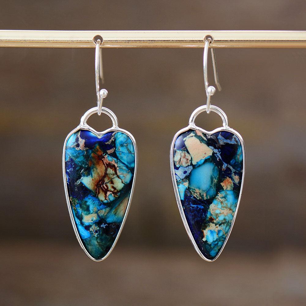 'Alinta' Jasper Blue Heart Drop Earrings - Womens Earrings Crystal Earrings - Allora Jade