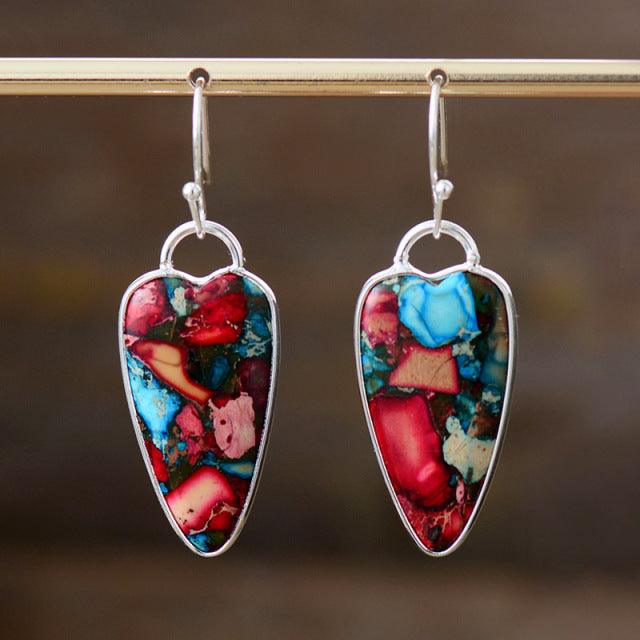 'Alinta' Jasper Red Heart Drop Earrings - Womens Earrings Crystal Earrings - Allora Jade